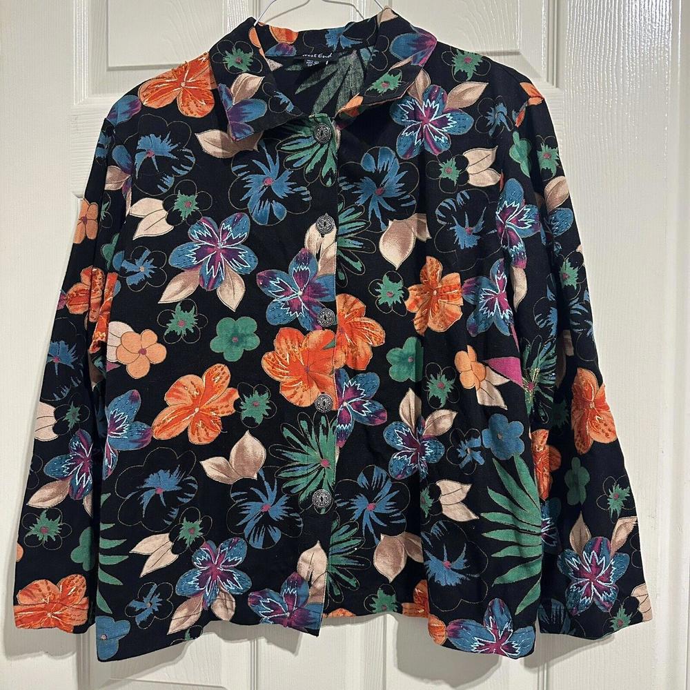 Vintage Style West End Beaded Jacket Sz XL Extra Large Black / Colorful Flowers